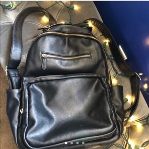 Black faux leather backpack